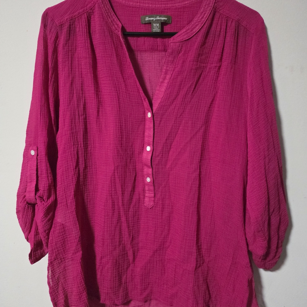 Tommy Bahama Women's Fuchsia Gauze Button-Front Tunic Top